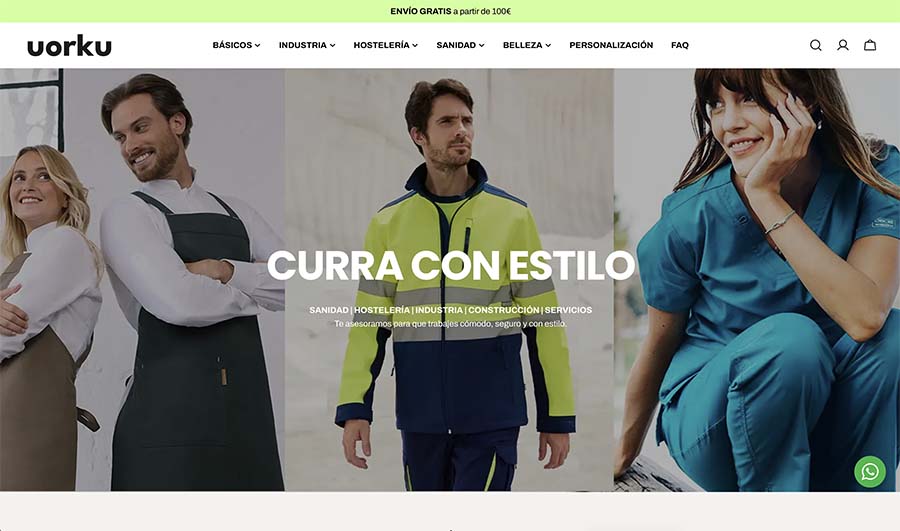 Página de inicio de uorku, tienda online de ropa laboral
